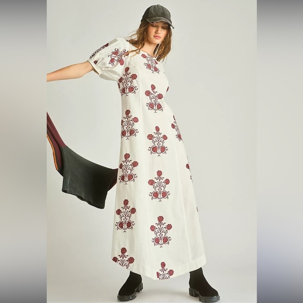 Free People White and Red Floral Maxi Dress